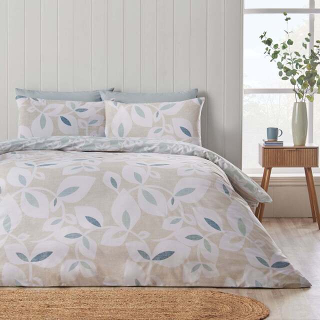 Catherine Lansfield Inga Leaf Natural Duvet Set Single - SALE Inga Leaf Natural Duvet Set Single - image 1