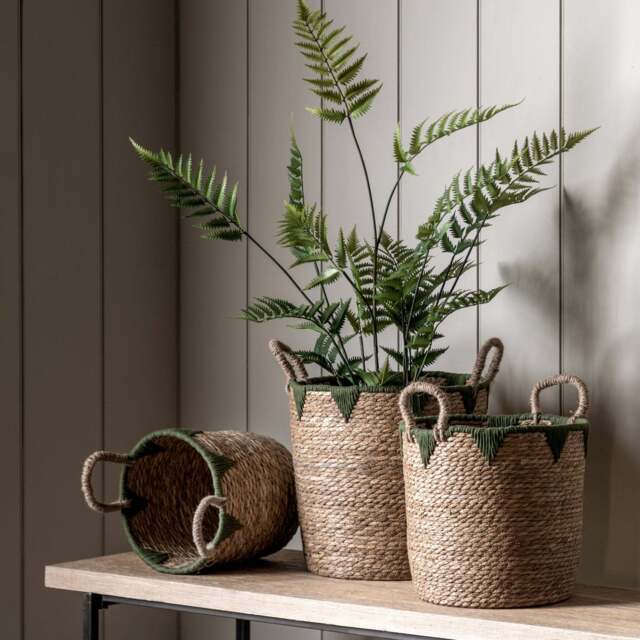 Elgon Set Of 3 Natural And Green Baskets - Elgon Baskets Natural & Green Set Of 3 - image 1