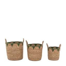 Elgon Set Of 3 Natural And Green Baskets - Elgon Baskets Natural & Green Set Of 3 - thumbnail 3