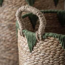 Elgon Set Of 3 Natural And Green Baskets - Elgon Baskets Natural & Green Set Of 3 - thumbnail 2