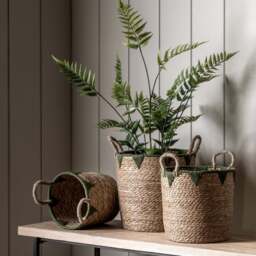 Elgon Set Of 3 Natural And Green Baskets - Elgon Baskets Natural & Green Set Of 3