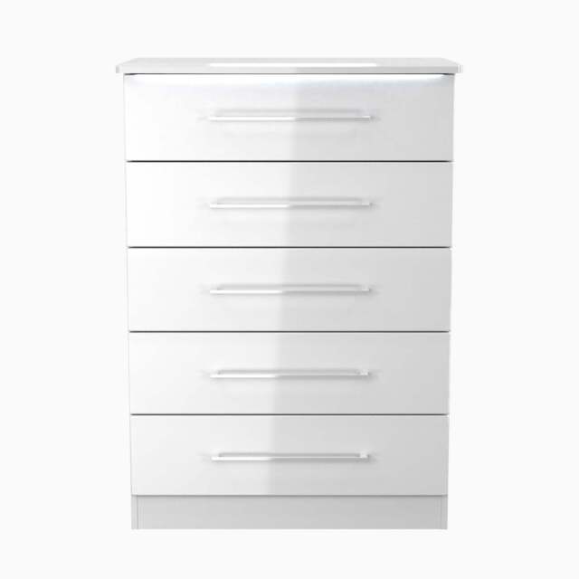 Portland 5 Drawer Chest - 5 Drawer Chest - WGW - White Gloss & White - image 1