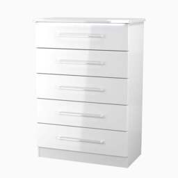 Portland 5 Drawer Chest - 5 Drawer Chest - WGW - White Gloss & White - thumbnail 3