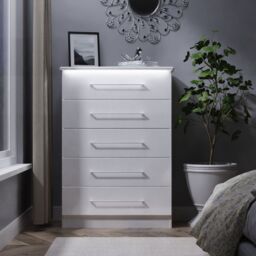 Portland 5 Drawer Chest - 5 Drawer Chest - WGW - White Gloss & White - thumbnail 2