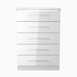 Portland 5 Drawer Chest - 5 Drawer Chest - WGW - White Gloss & White - thumbnail 1