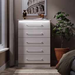Portland 5 Drawer Chest - 5 Drawer Chest - WGW - White Gloss & White - thumbnail 7