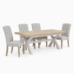 Salford Cross Leg Dining Table & 4 Button Back Chairs Set - thumbnail 1