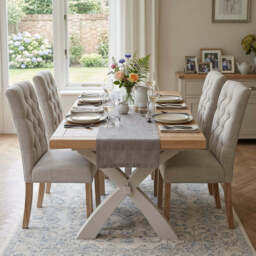Salford Cross Leg Dining Table & 4 Button Back Chairs Set - thumbnail 2