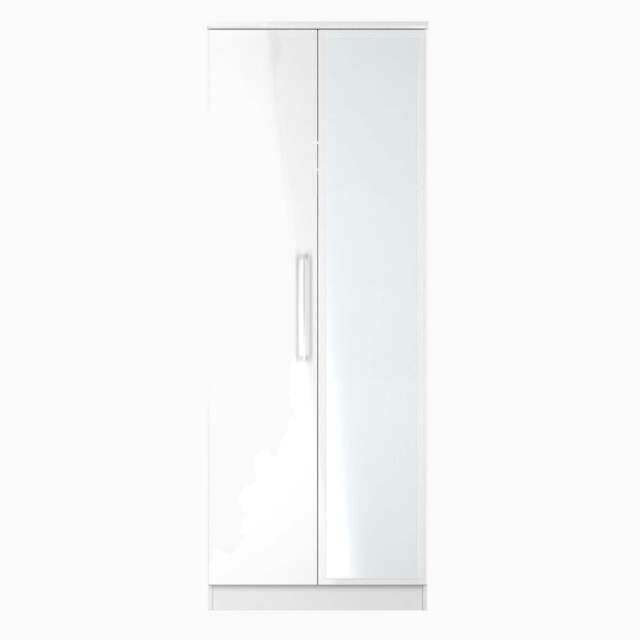 Portland Tall Double Mirror Wardrobe - Tall Double Mirror Wardrobe - WGW - White Gloss & White - image 1