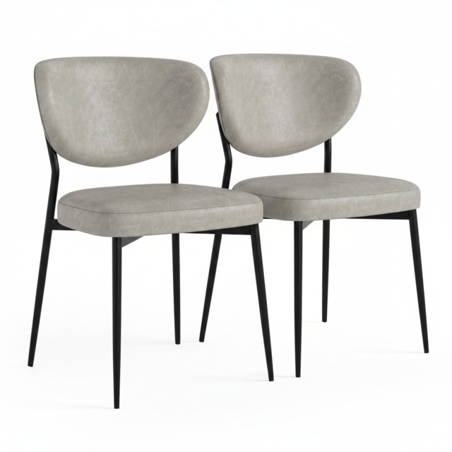 Lola Pair of Grey Dining Chairs - Lola Chair - Pair Grey Leather Look - image 1