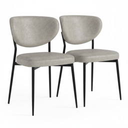 Lola Pair of Grey Dining Chairs - Lola Chair - Pair Grey Leather Look