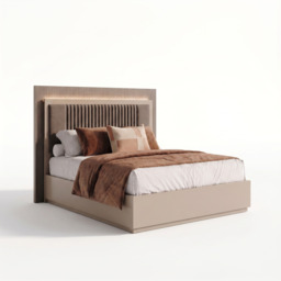 Portento Bedframe with Upholstered Headboard and LED Light - Bed with Upholstered Headboard and LED Light - 180 cm Taupe Cannete Wood matt - Super King - thumbnail 4