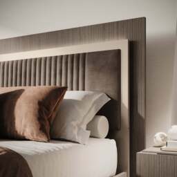 Portento Bedframe with Upholstered Headboard and LED Light - Bed with Upholstered Headboard and LED Light - 180 cm Taupe Cannete Wood matt - Super King - thumbnail 3
