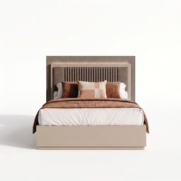 Portento Bedframe with Upholstered Headboard and LED Light - Bed with Upholstered Headboard and LED Light - 180 cm Taupe Cannete Wood matt - Super King