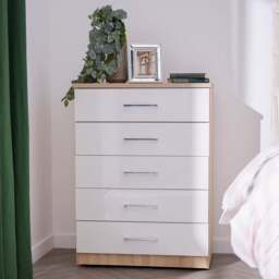 Catania Gloss 5 Drawer Cabinet - 5 Drawer Chest - Truffle Oak / Grey Gloss - thumbnail 2