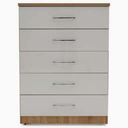 Catania Gloss 5 Drawer Cabinet - 5 Drawer Chest - Truffle Oak / Grey Gloss - thumbnail 1