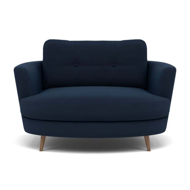Phoebe Oval Loveseat - Oval Cuddler Grade B - Plush Velvet Indigo / Weathered Oak - image 1