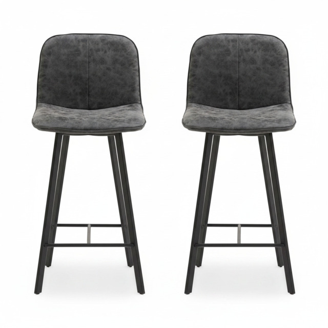 Akida Pair of Faux Concrete Bar Stools - Bar Stool - Pair Faux Concrete / Black Powder - image 1
