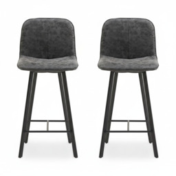 Akida Pair of Faux Concrete Bar Stools - Bar Stool - Pair Faux Concrete / Black Powder