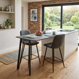 Akida Pair of Faux Concrete Bar Stools - Bar Stool - Pair Faux Concrete / Black Powder - thumbnail 2