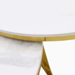 Circo Round Nest of Tables - Round Coffee Table Nest of 2 Tables White Ceramic Top/Gold Powder Coated Metal Legs - thumbnail 5