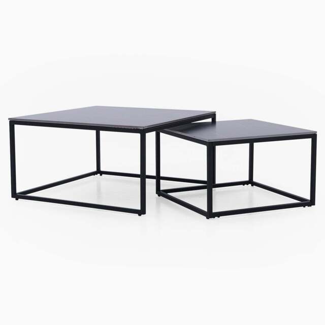 Tyler Black Ceramic Nest of 2 Coffee Tables - Square Coffee Nest of 2 Tables Black Ceramic Top / Black Powder Coated Metal Legs - image 1