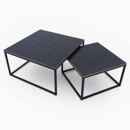 Tyler Black Ceramic Nest of 2 Coffee Tables - Square Coffee Nest of 2 Tables Black Ceramic Top / Black Powder Coated Metal Legs - thumbnail 2