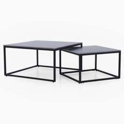 Tyler Black Ceramic Nest of 2 Coffee Tables - Square Coffee Nest of 2 Tables Black Ceramic Top / Black Powder Coated Metal Legs