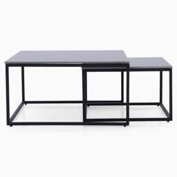 Tyler Black Ceramic Nest of 2 Coffee Tables - Square Coffee Nest of 2 Tables Black Ceramic Top / Black Powder Coated Metal Legs - thumbnail 4