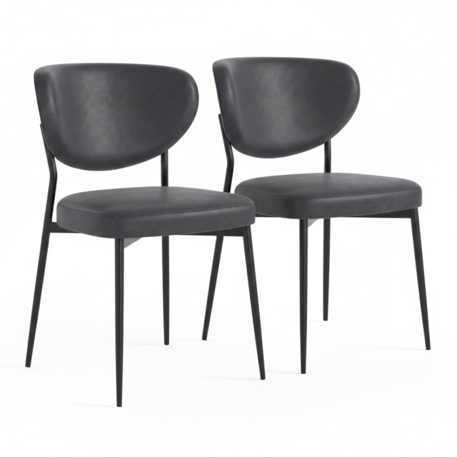 Lola Pair of Charcoal Dining Chairs - Lola Chair - Pair Charcoal Leather Look - image 1