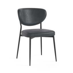Lola Pair of Charcoal Dining Chairs - Lola Chair - Pair Charcoal Leather Look - thumbnail 2