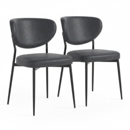 Lola Pair of Charcoal Dining Chairs - Lola Chair - Pair Charcoal Leather Look - thumbnail 1