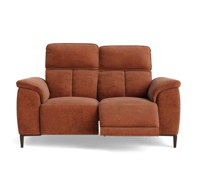 Loma 2 Seater Recliner Sofa - 2 Seater Sofa with 2 Power Recliners USB Fabric - Power Recliner with USB - FAB-NTS - 17 TERRACOTTA - image 1