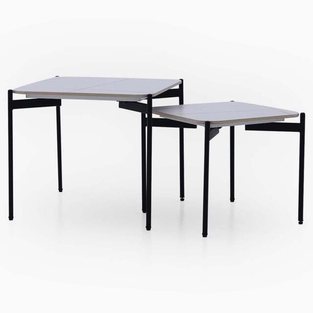 Rocco White and Gold Nest of Tables - Nest of Table White & Gold Ceramic Top / Black Powder Coated Metal Legs - image 1