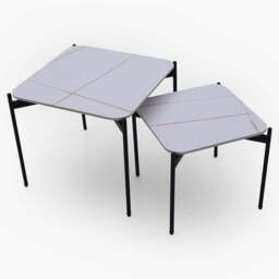 Rocco White and Gold Nest of Tables - Nest of Table White & Gold Ceramic Top / Black Powder Coated Metal Legs - thumbnail 2