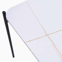 Rocco White and Gold Nest of Tables - Nest of Table White & Gold Ceramic Top / Black Powder Coated Metal Legs - thumbnail 5