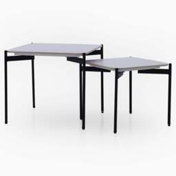 Rocco White and Gold Nest of Tables - Nest of Table White & Gold Ceramic Top / Black Powder Coated Metal Legs - thumbnail 1