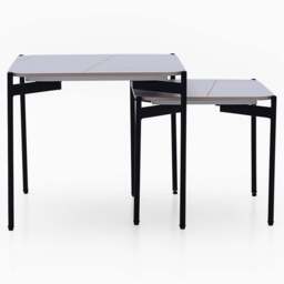 Rocco White and Gold Nest of Tables - Nest of Table White & Gold Ceramic Top / Black Powder Coated Metal Legs - thumbnail 3