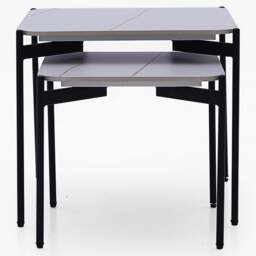 Rocco White and Gold Nest of Tables - Nest of Table White & Gold Ceramic Top / Black Powder Coated Metal Legs - thumbnail 6