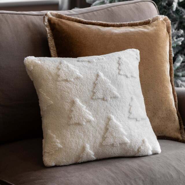 Fluffy White Christmas Tree Cushion - GD Fluffy Xmas Tree White Cuhsion - image 1