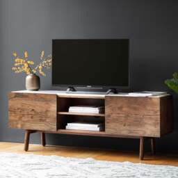 Barcelona Media Cabinet - Media Cabinet Dark Wood / Marble - thumbnail 2