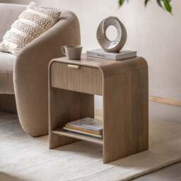 Colonna Bedside Table - 1 Drawer Bedside 45cm Natural Mango Wood / Brass - thumbnail 2