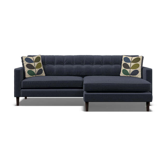 Orla Kiely Ebben Chaise Sofa - Chaise Sofa RHF Premium Plain - Right Hand Facing - Clara Navy / Multi Stem Rockpool / American Walnut Feet - image 1