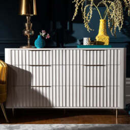 Saskia 6 Drawer Cabinet - 6 Drawer Wide Chest Soft Grey Painted / Brass - thumbnail 2