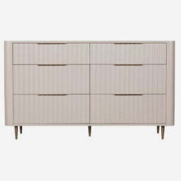 Saskia 6 Drawer Cabinet - 6 Drawer Wide Chest Soft Grey Painted / Brass