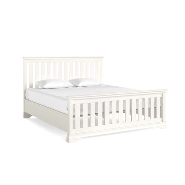 "Aria White Bedframe - Slatted 5"" High Footend Coconut Milk - King" - image 1