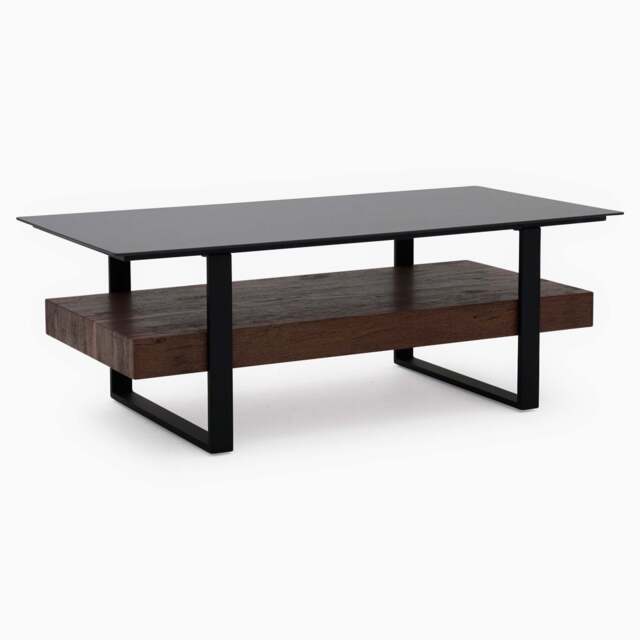 Milburn Coffee Table - Coffee Table Saroland Sintered Stone / Brown Cherry Paper Veneer / Black Metal Frame - image 1