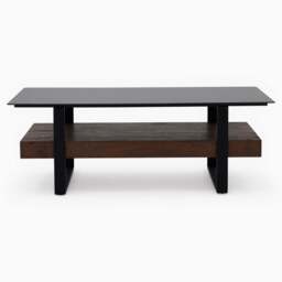 Milburn Coffee Table - Coffee Table Saroland Sintered Stone / Brown Cherry Paper Veneer / Black Metal Frame - thumbnail 3