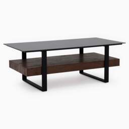 Milburn Coffee Table - Coffee Table Saroland Sintered Stone / Brown Cherry Paper Veneer / Black Metal Frame