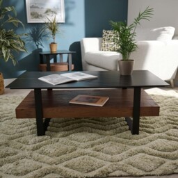 Milburn Coffee Table - Coffee Table Saroland Sintered Stone / Brown Cherry Paper Veneer / Black Metal Frame - thumbnail 2